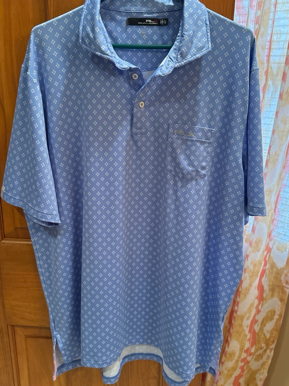 RLX Ralph Lauren Light Blue Geometric Print Golf Performance Polo